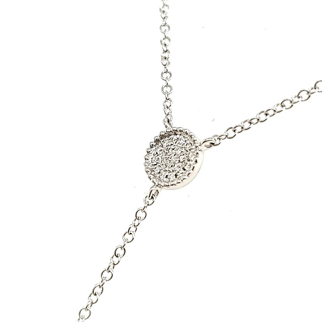 Round Cut 18k White Gold Circle Turquoise Cts 0.88 and Round Diamond Lariat Necklace For Sale
