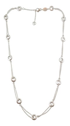 18K White Gold Circles Station Necklace 17.5" #18201