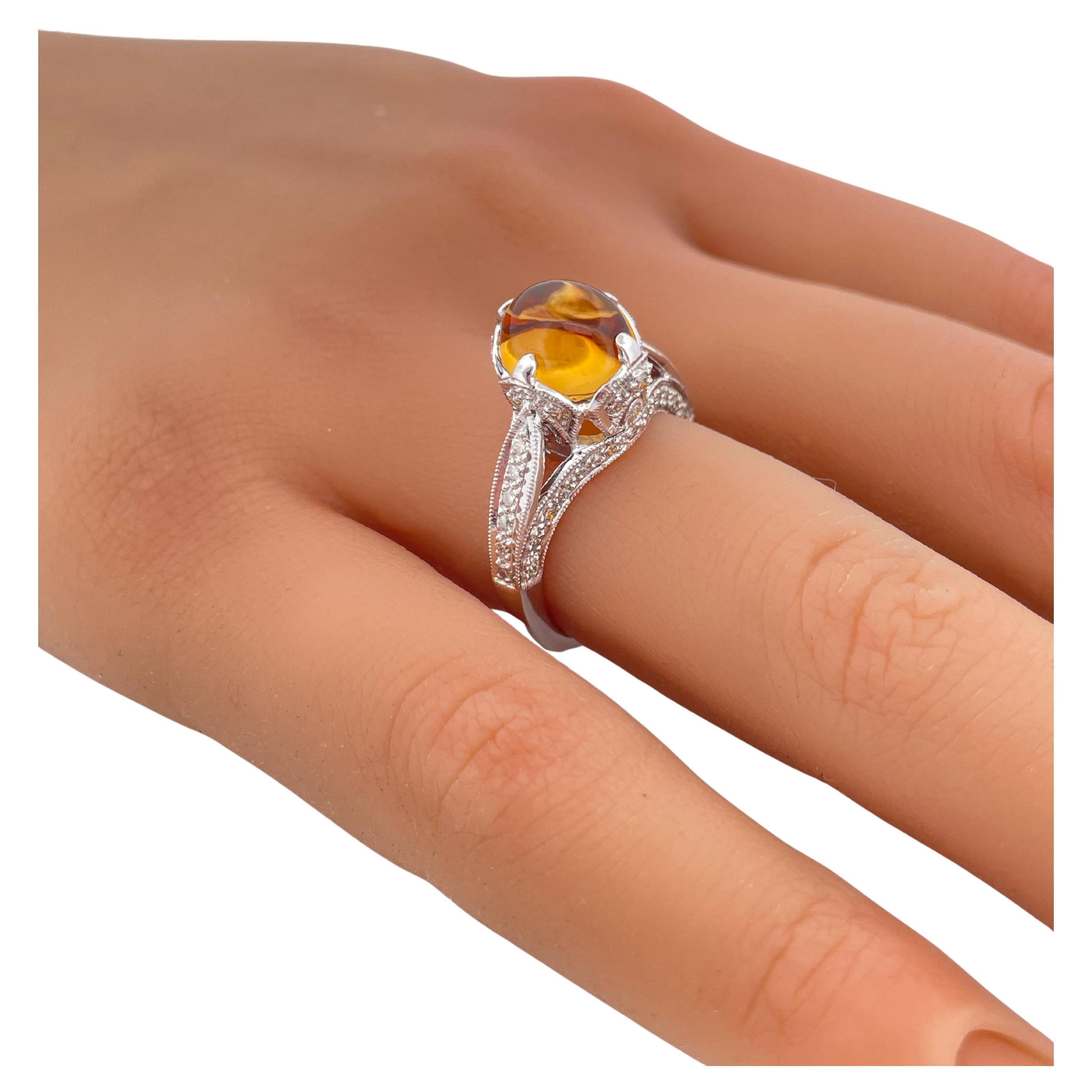 Bague en or blanc 18 carats, citrine et diamant 0,61ctw H-I SI2 Unisexe en vente
