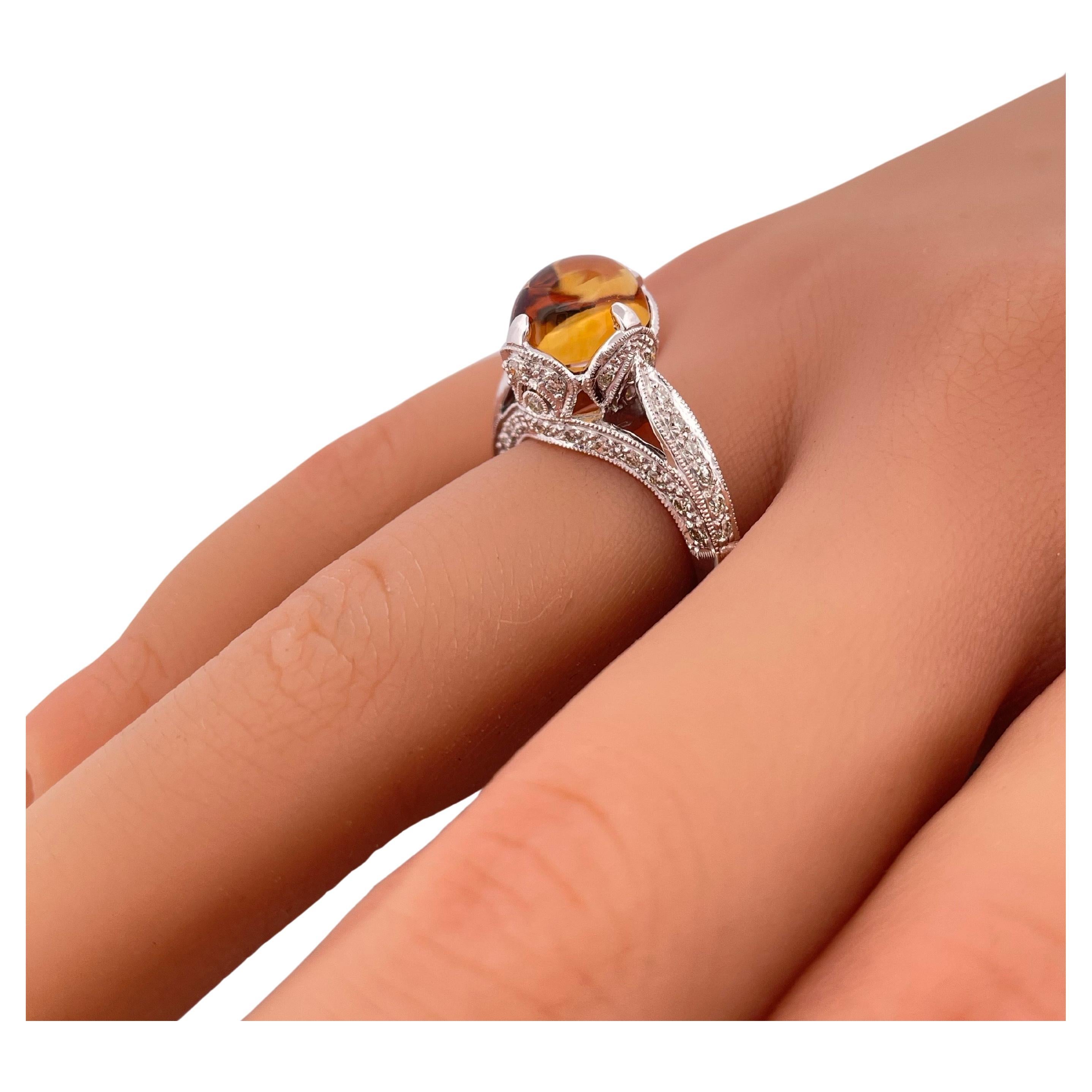 Bague en or blanc 18 carats, citrine et diamant 0,61ctw H-I SI2 en vente 1