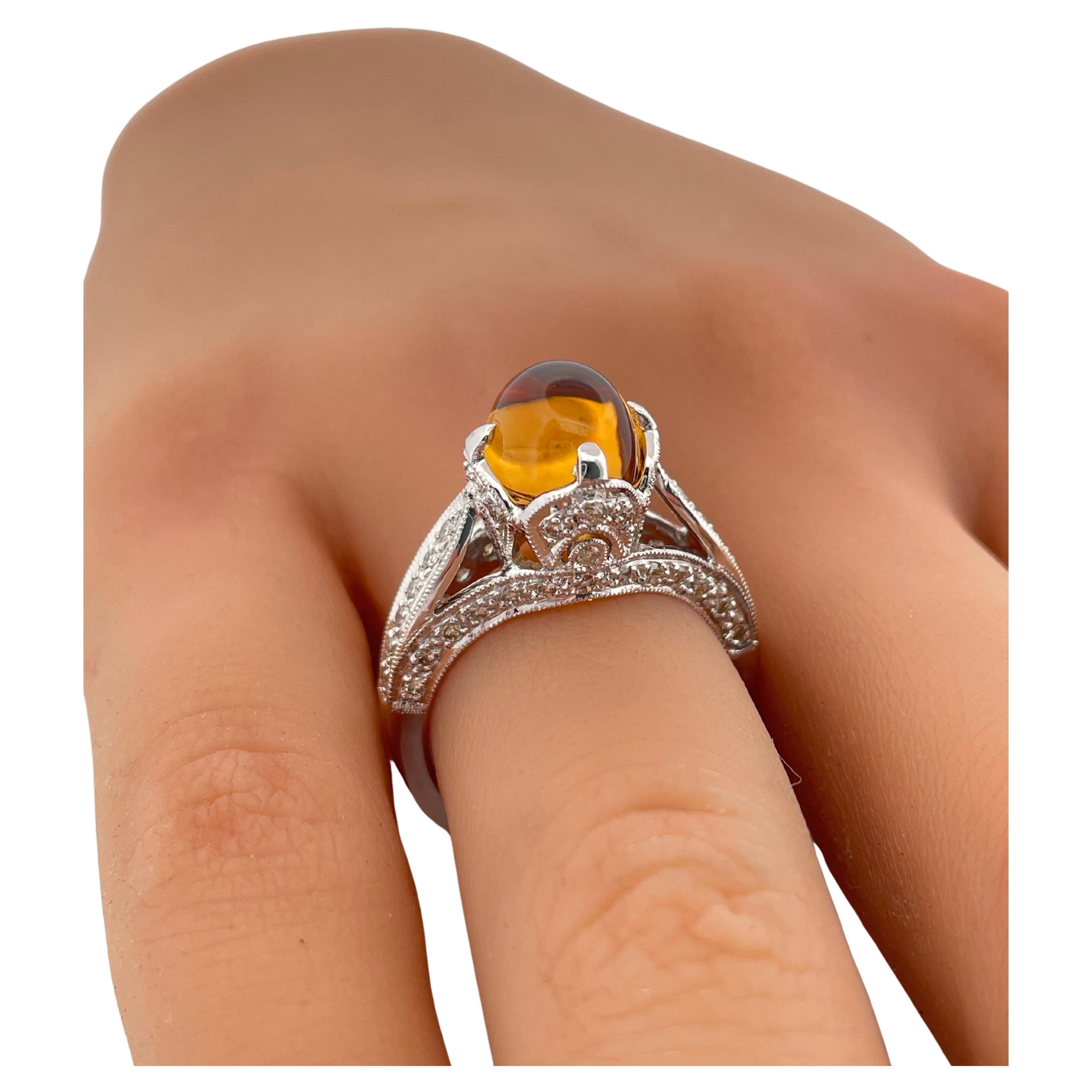 Bague en or blanc 18 carats, citrine et diamant 0,61ctw H-I SI2 en vente 2