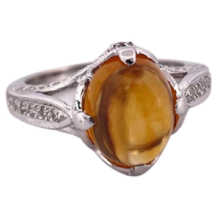 Anello in oro bianco 18 carati con citrino e diamante H. H. 2 da 0,61 ct.