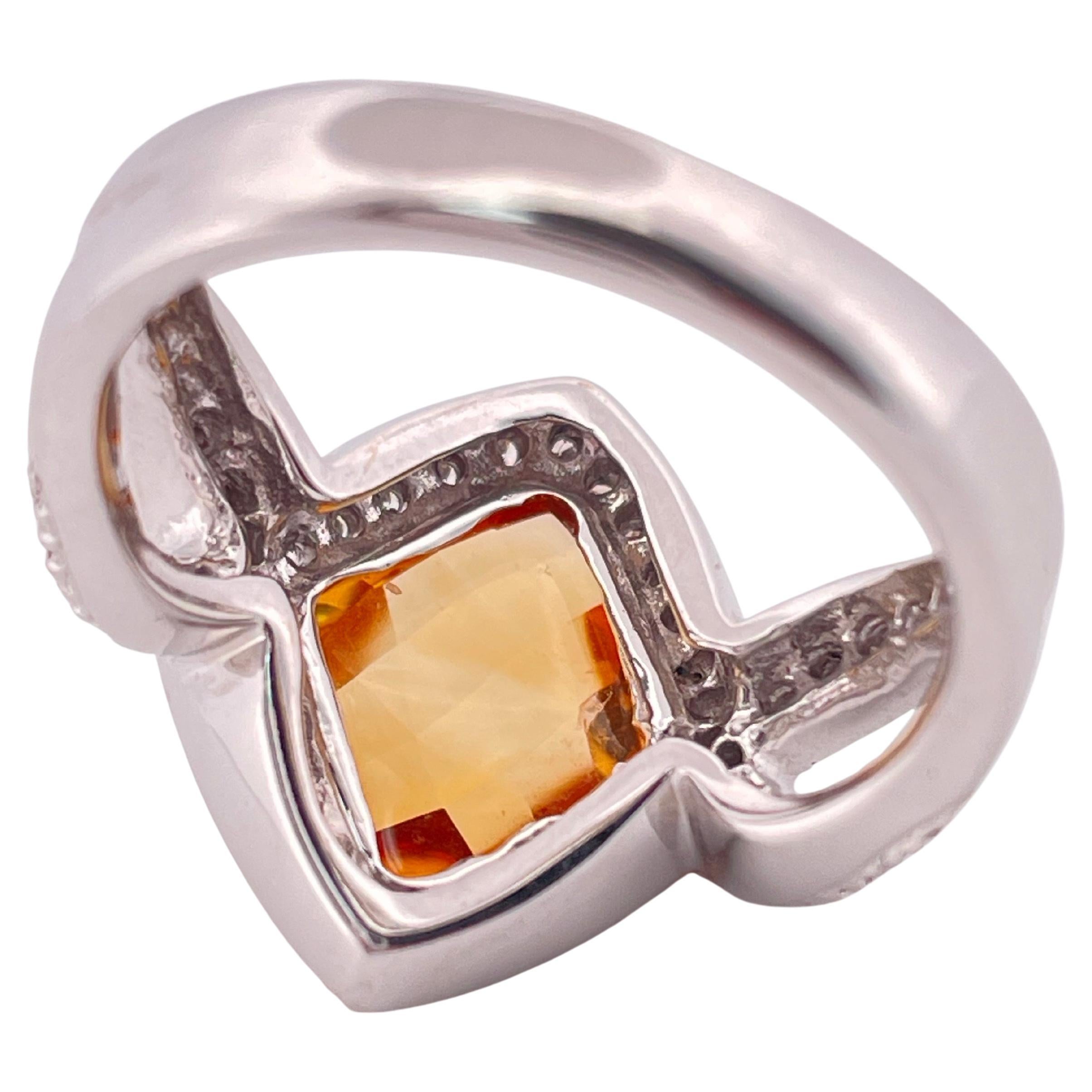 Bague en or blanc 18k avec citrine et diamant Unisexe en vente