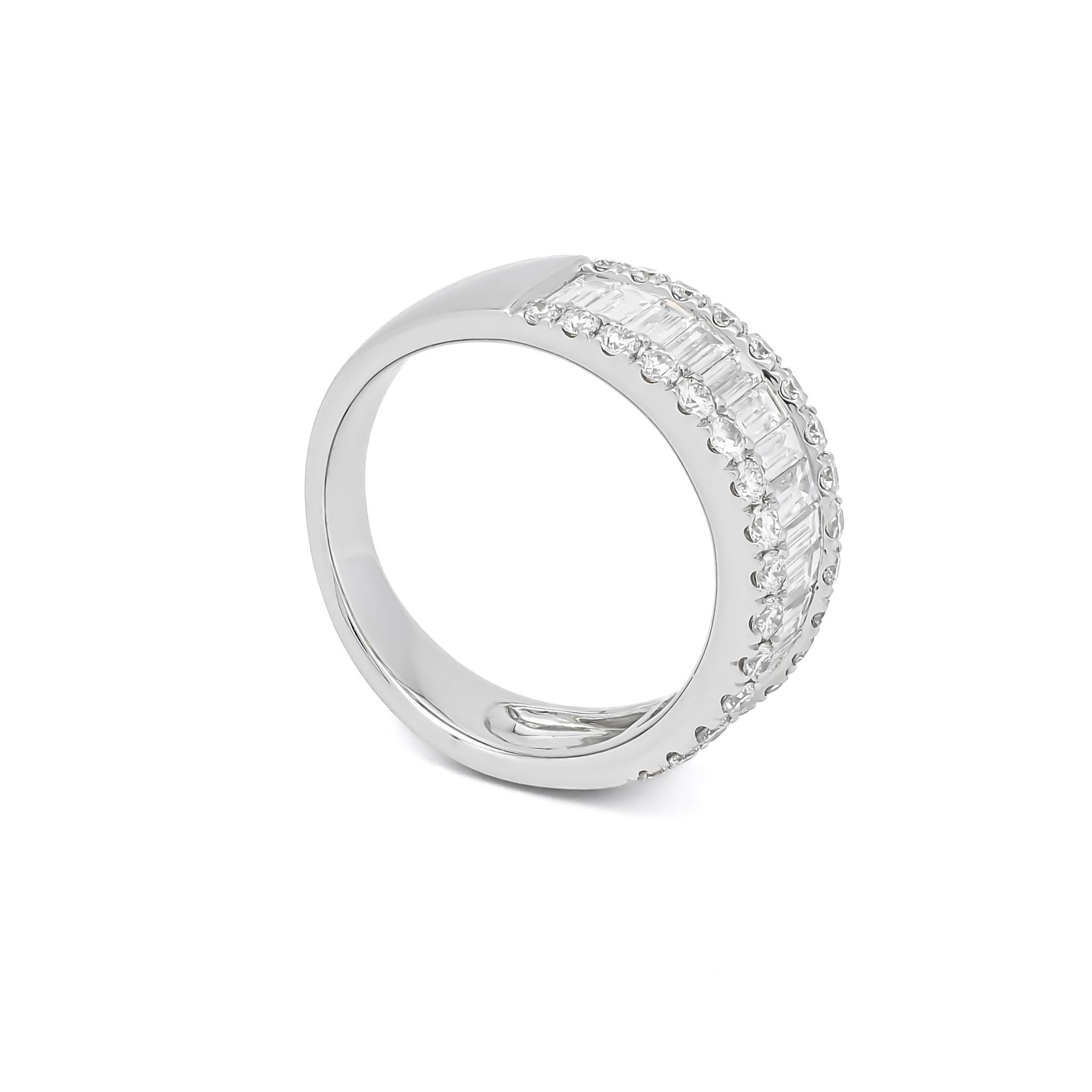 Modern Natural Diamonds 1.78 cts 18 Karat White Gold Anniversary Half Band Ring For Sale