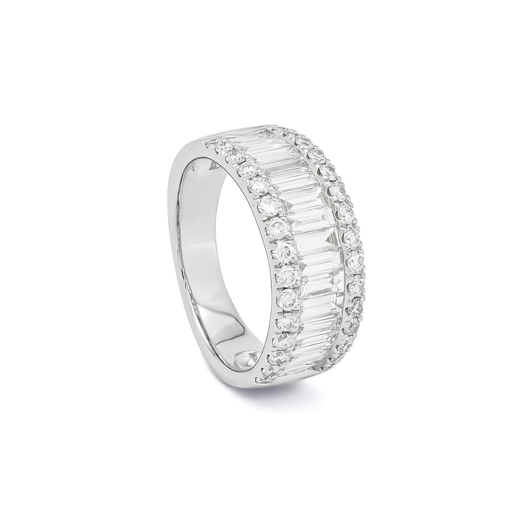 Baguette Cut Natural Diamonds 1.78 cts 18 Karat White Gold Anniversary Half Band Ring For Sale