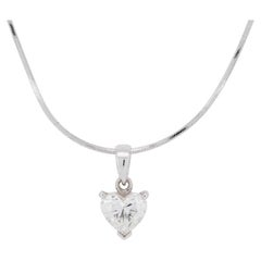 18K White Gold Classic Heart Solitaire Necklace with 1.11 Ct Natural Diamonds