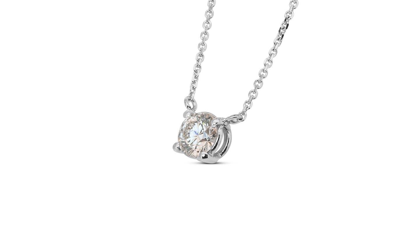 18k White Gold Classic Solitaire Necklace with 0.33ct Natural Diamond GIA Cert. 1