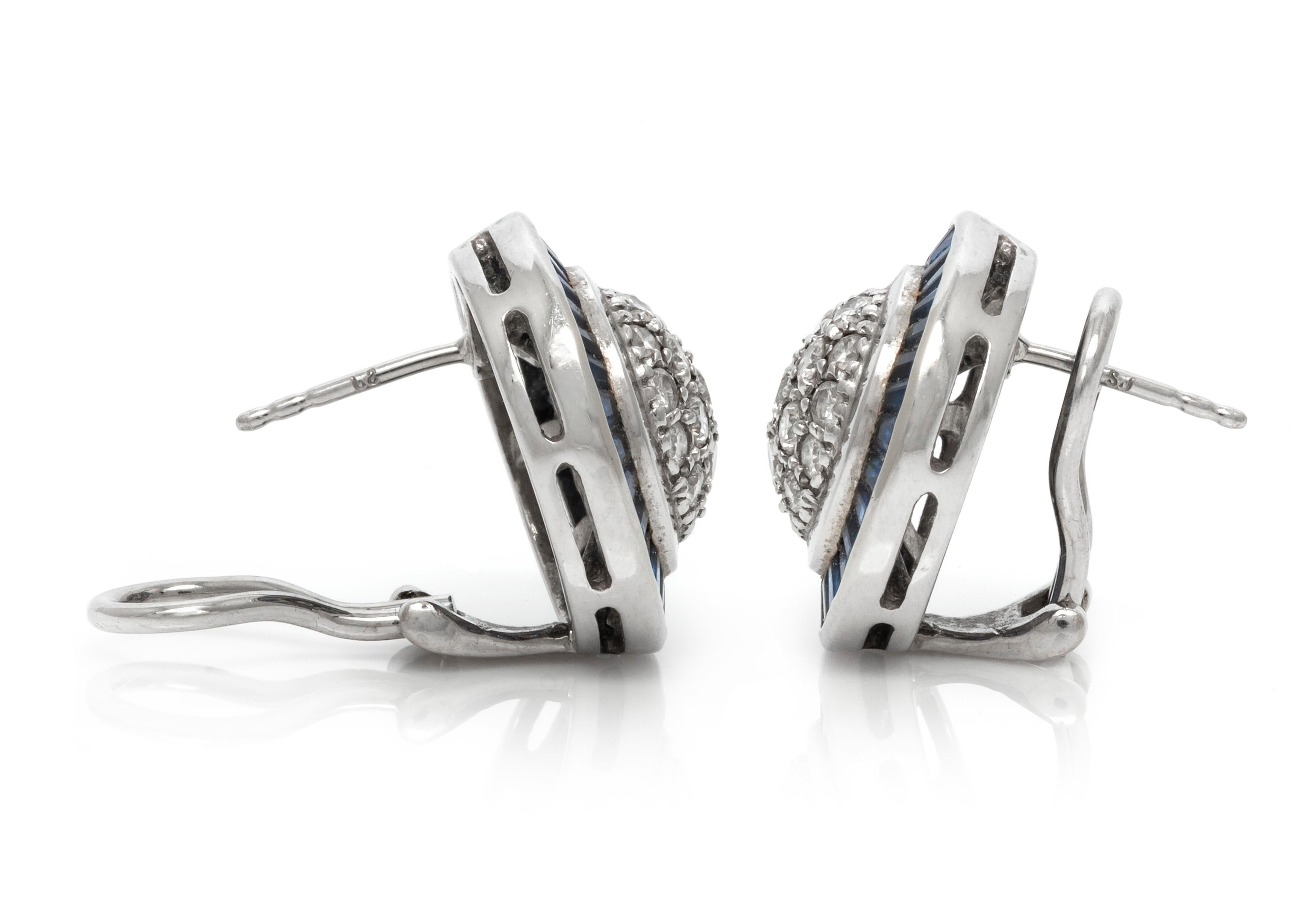 18 Karat White Gold Clip-On Diamonds and Sapphire Earrings In Good Condition For Sale In New York, NY