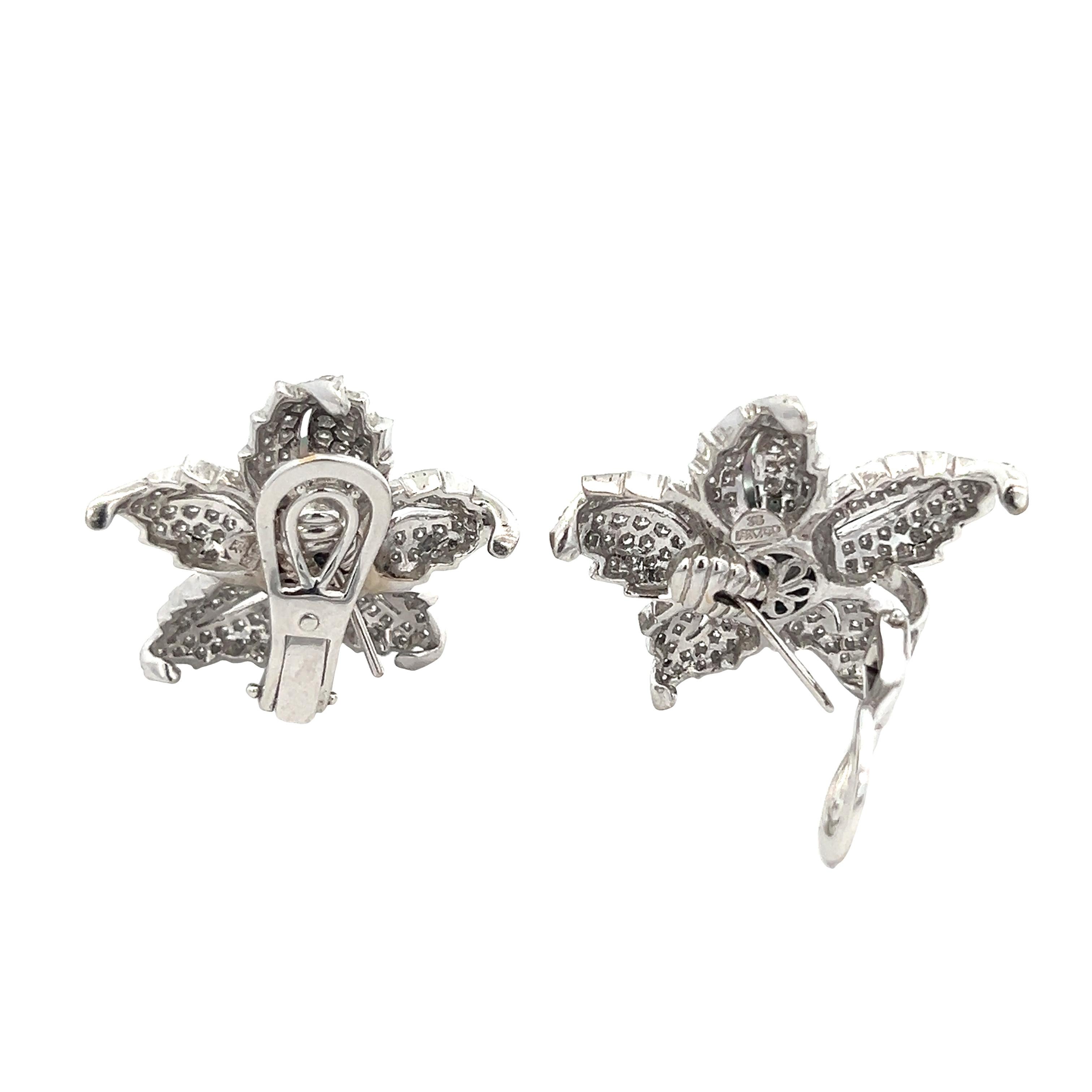 This Elegant Pair of Embellished Earrings is a beautiful addition to any Chic outfit, it is sure that eyes are going to be on you when you wear them.

Details:
- 18K White Gold 
- Multi-functional Clip-on Features Foldable Pin Backs
- 6.05CT Weight