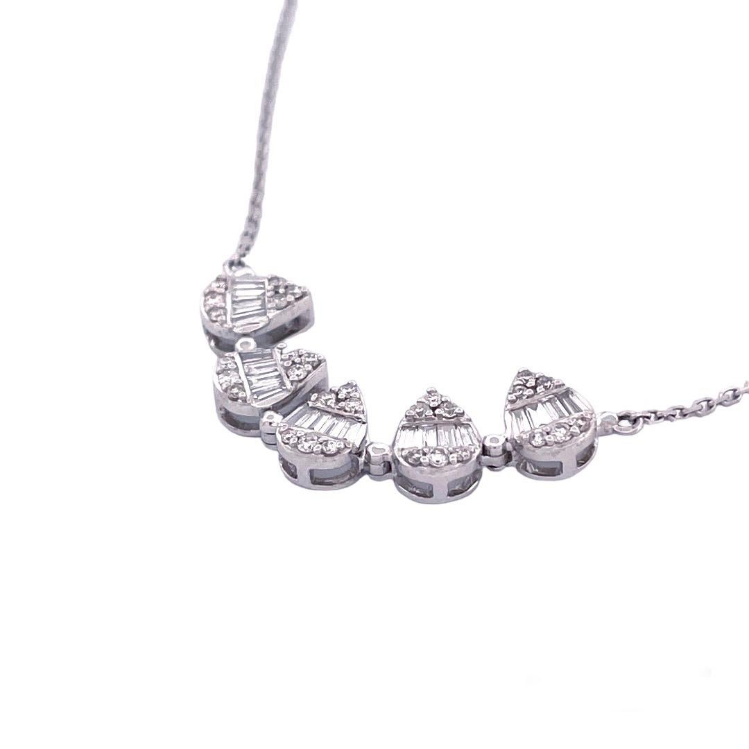 Modern 18K White Gold Clover Diamond Convertible Necklace