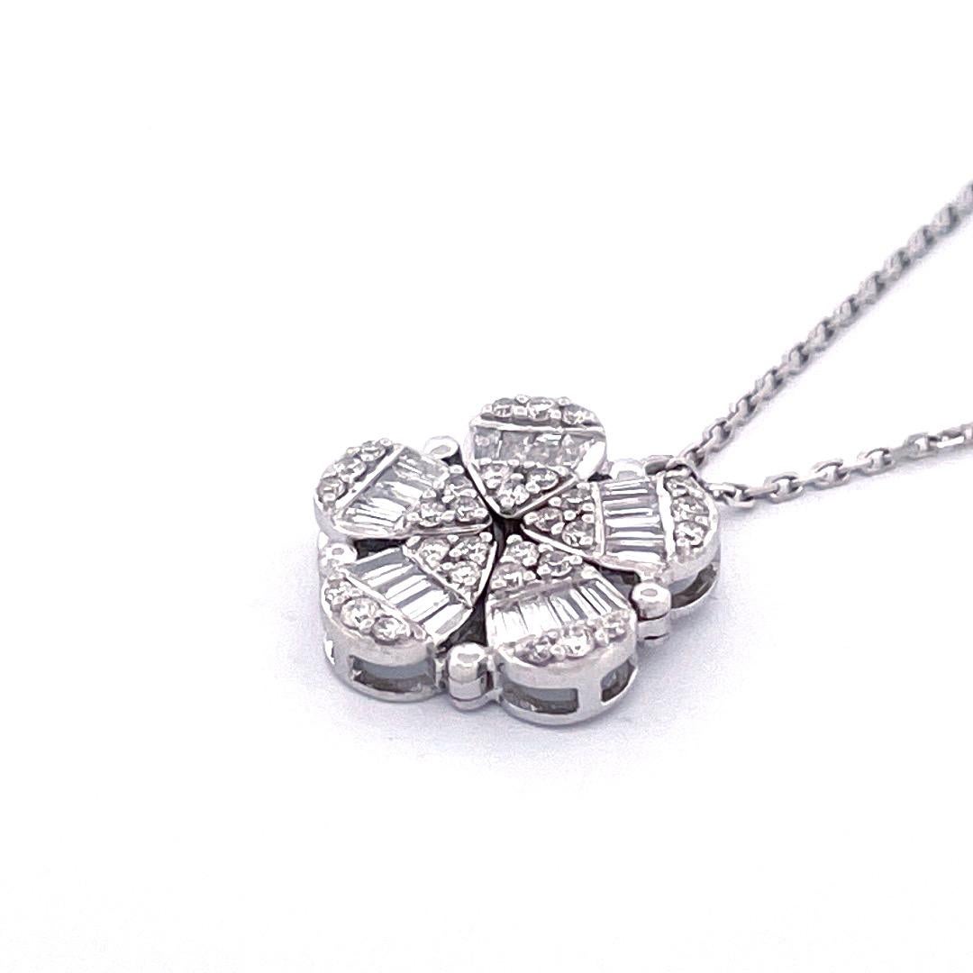 Mixed Cut 18K White Gold Clover Diamond Convertible Necklace