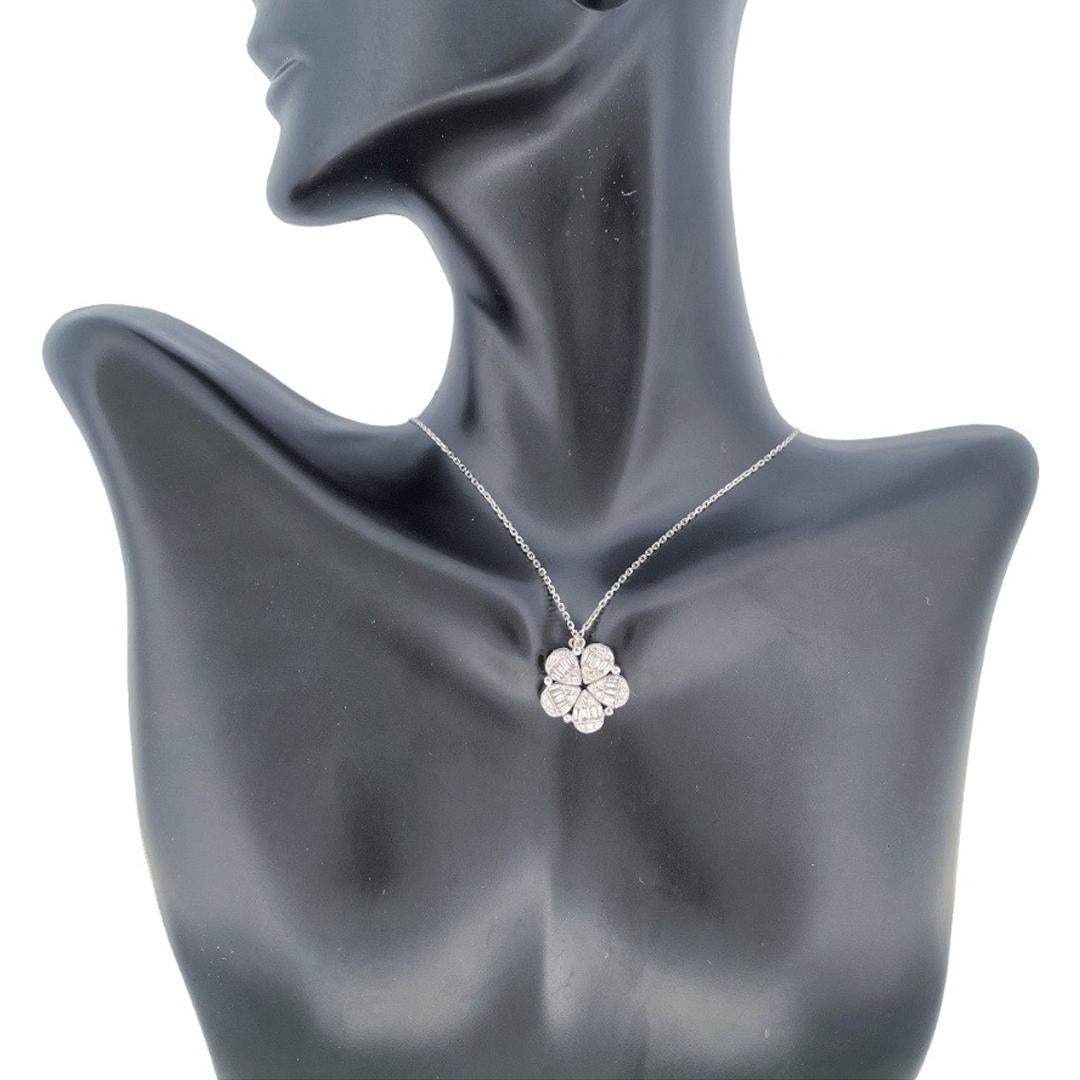 Women's or Men's 18K White Gold Clover Diamond Convertible Necklace