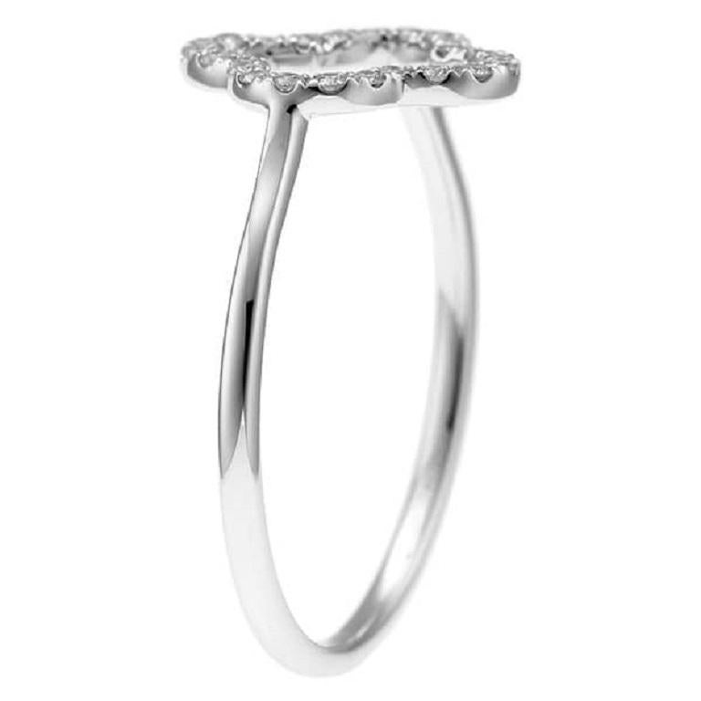 Artist 18K White Gold Clover Diamond Ring, Size 6 For Sale