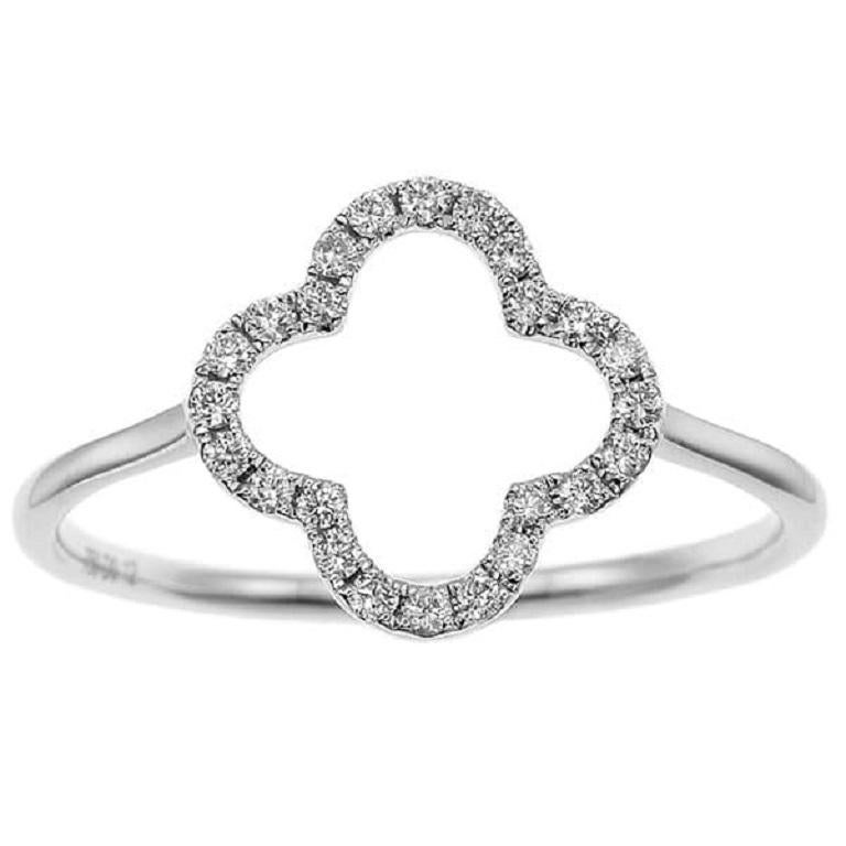 18K White Gold Clover Diamond Ring, Size 6 In New Condition For Sale In Holtsville, NY