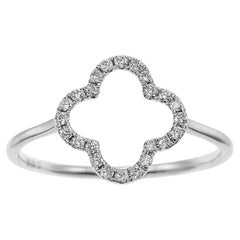 18K White Gold Clover Diamond Ring, Size 6