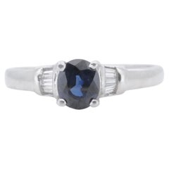 18k White Gold Cluster Blue Ring with 0.95ct Natural Sapphire and Diamonds