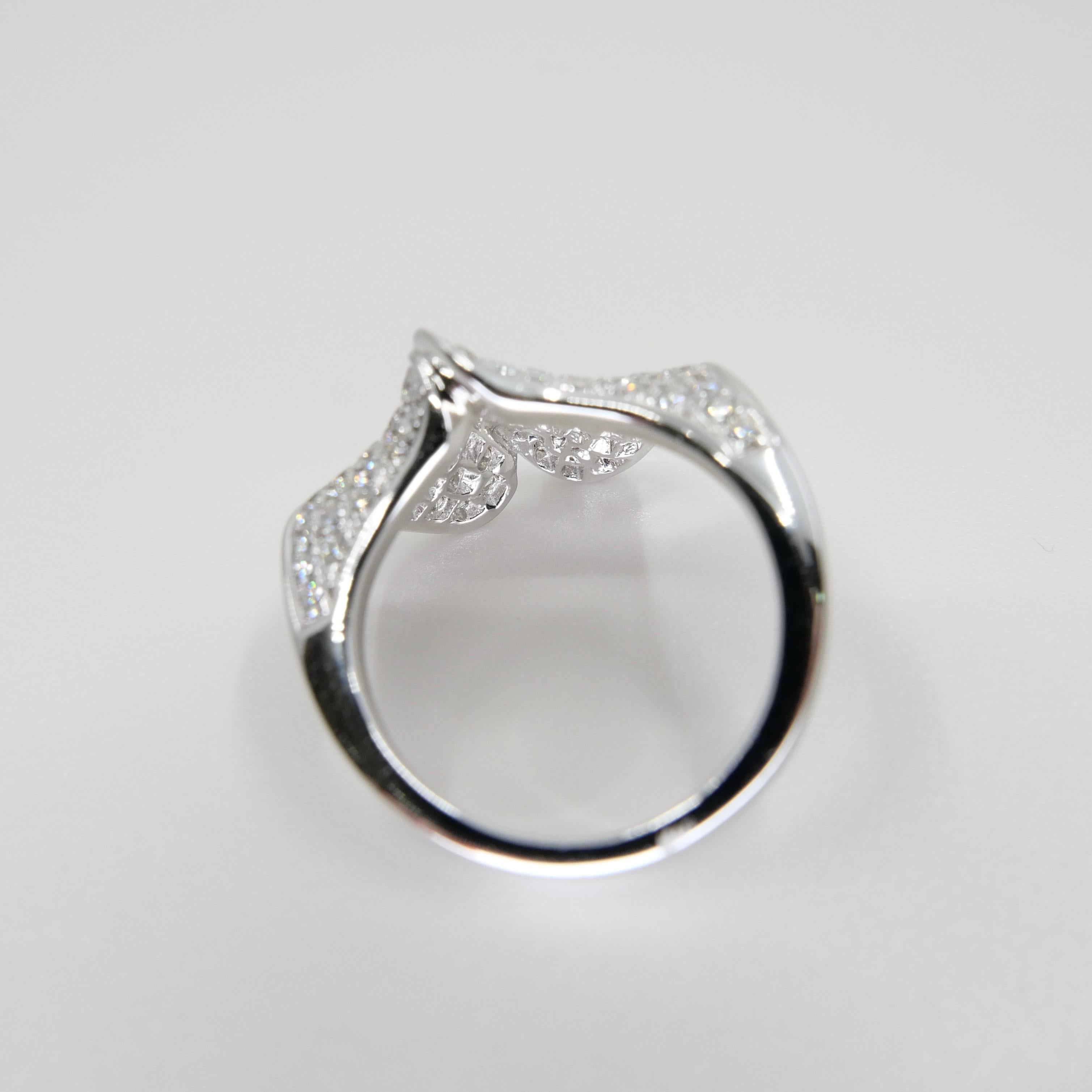 18K White Gold Cluster Diamond Cocktail Ring, 95 Diamonds, 1.07 CTW For Sale 7