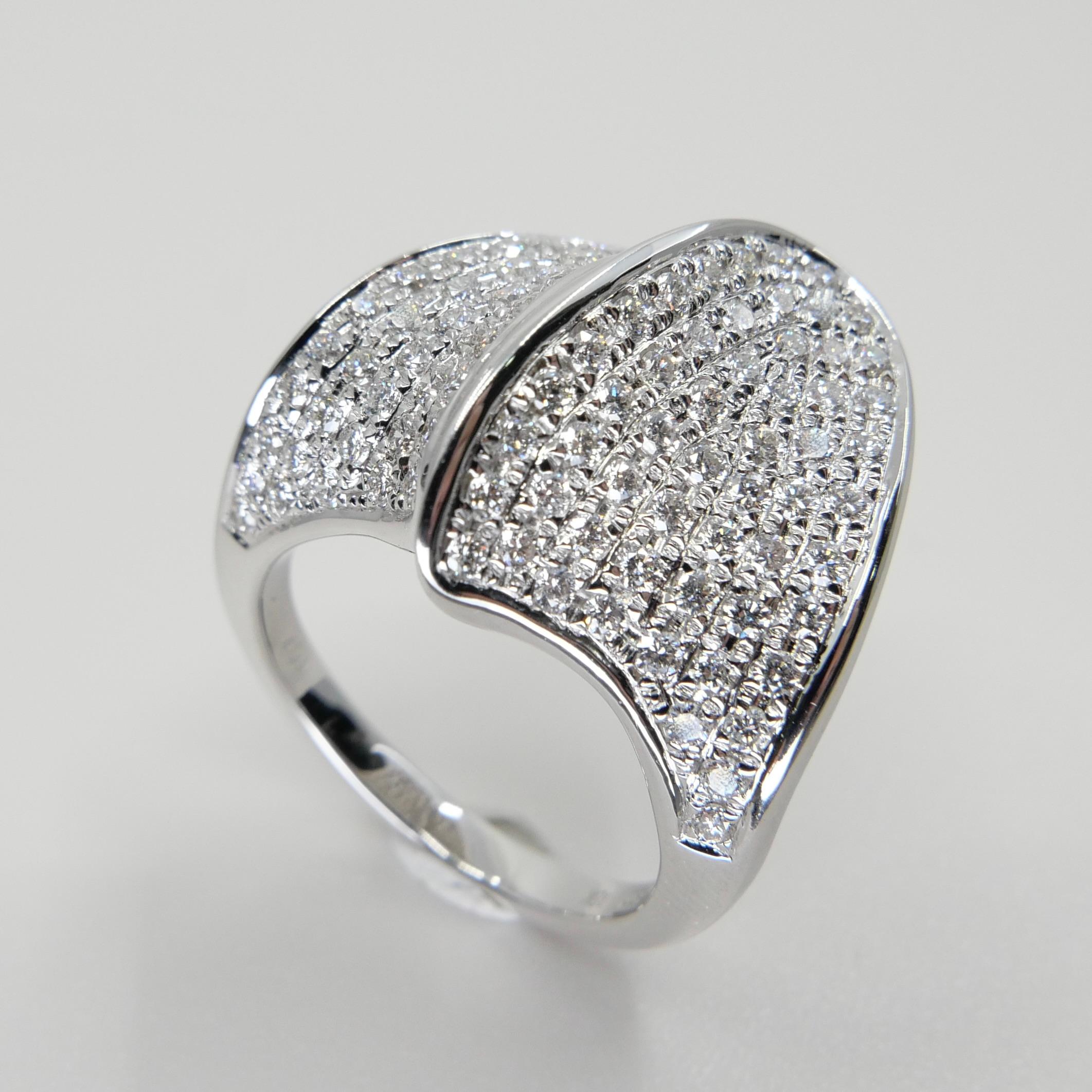 18K White Gold Cluster Diamond Cocktail Ring, 95 Diamonds, 1.07 CTW For Sale 1