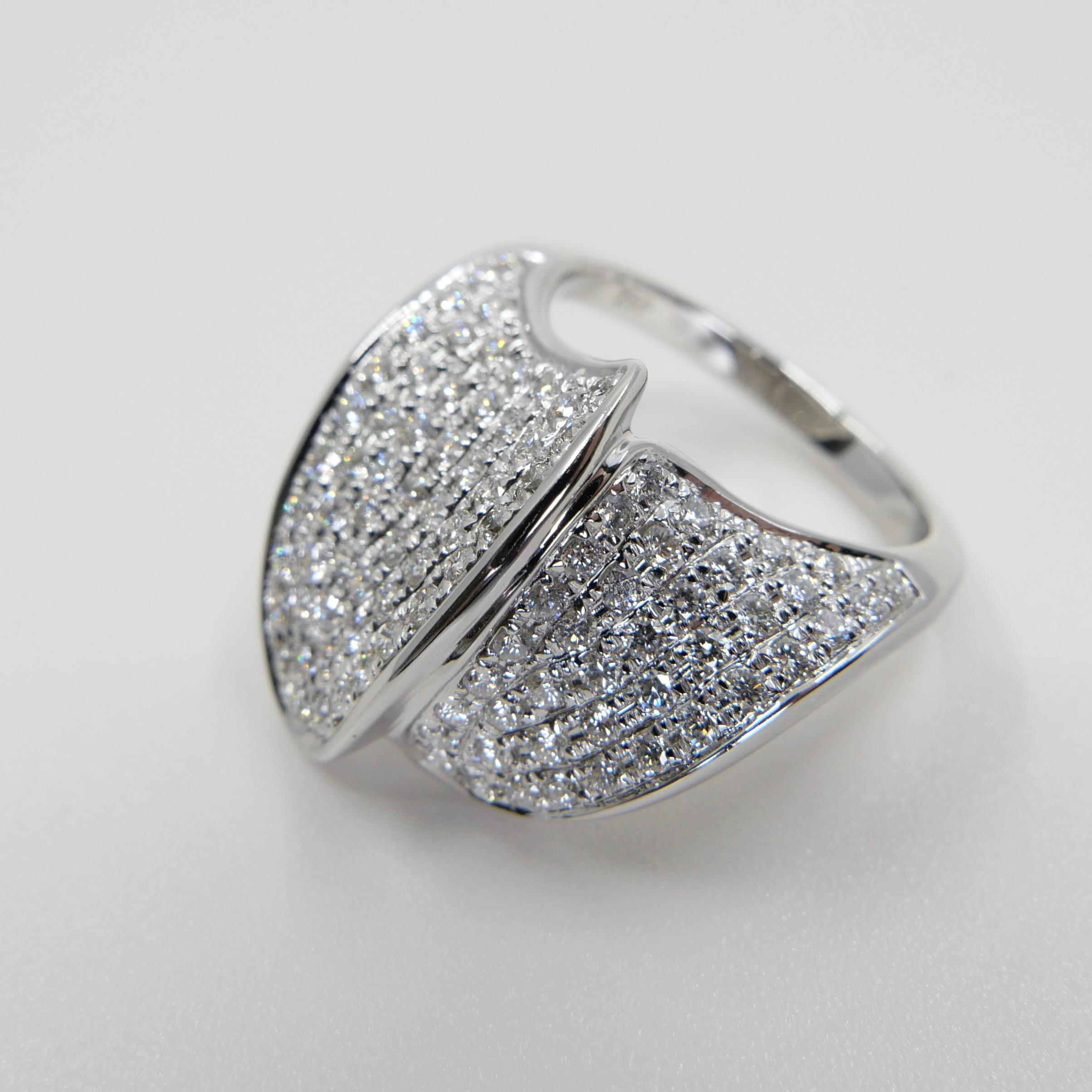 18K White Gold Cluster Diamond Cocktail Ring, 95 Diamonds, 1.07 CTW For Sale 2
