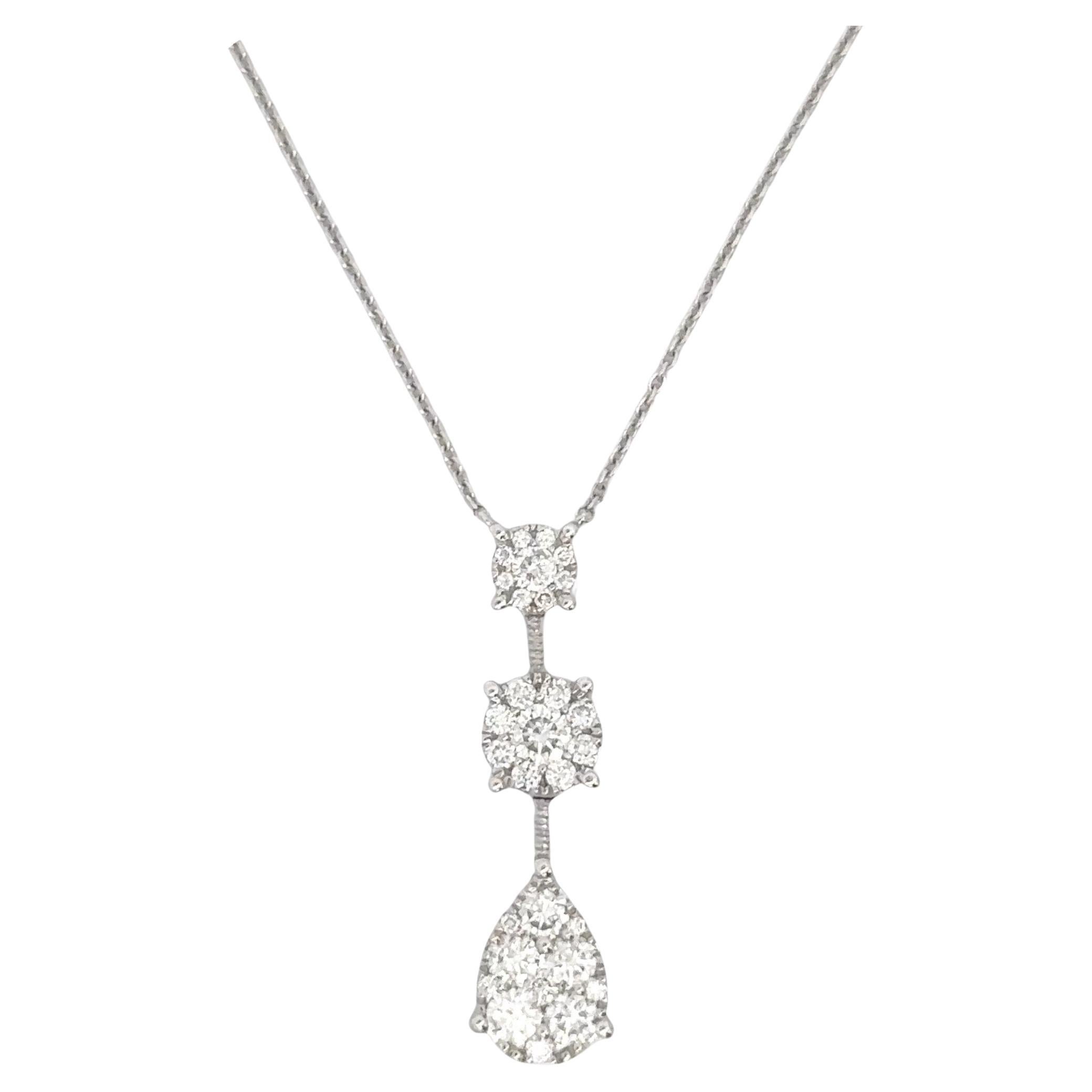 18K White Gold Cluster Diamond Necklace