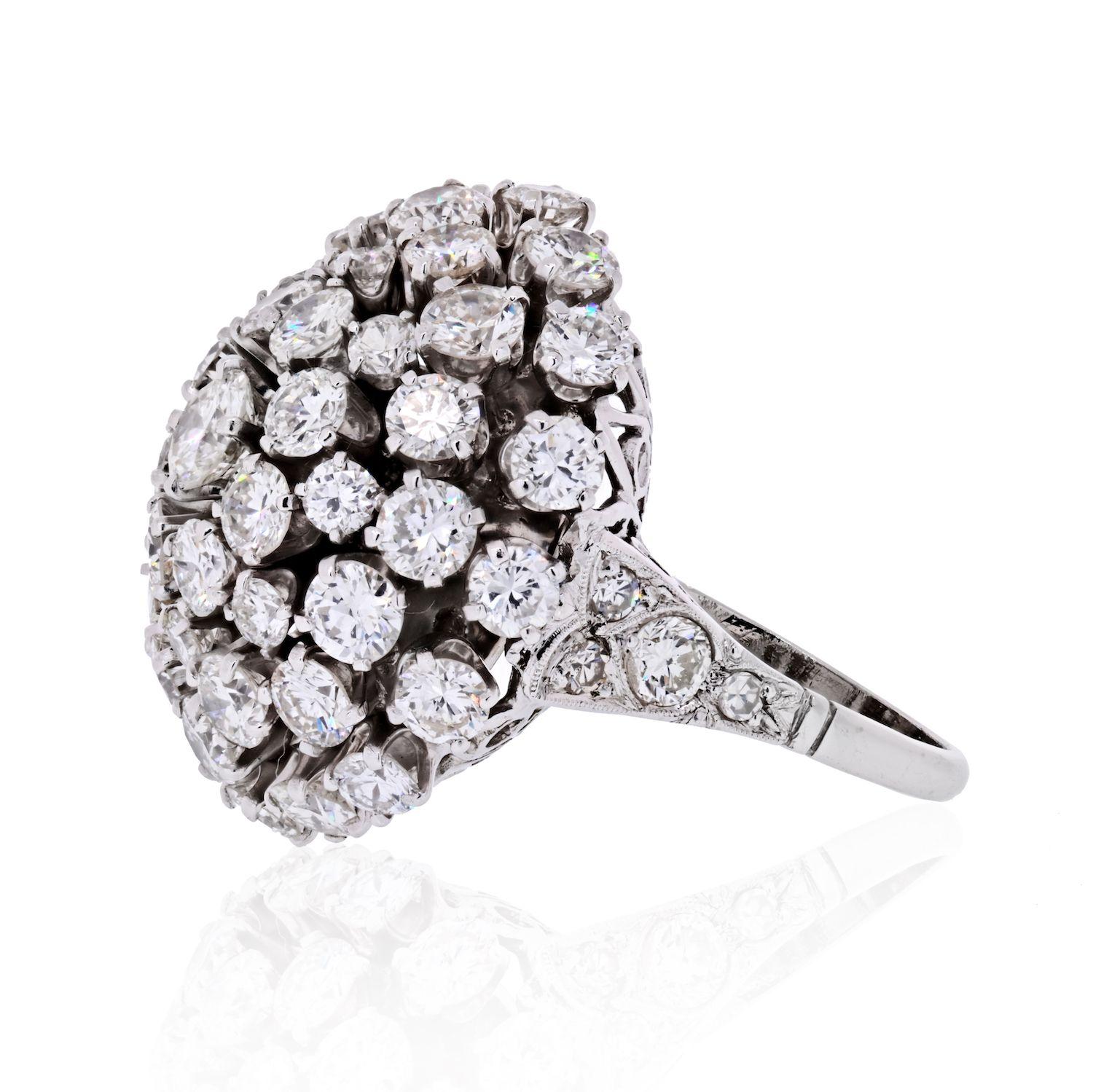 No doubt about this ring was made to honor a remarkable event. Handcrafted in 18K white gold this gorgeous ring is an ideal testament to extraordinary beauty, and the excitement the future will bring. Mounted with 10 carats of diamonds all of G-H