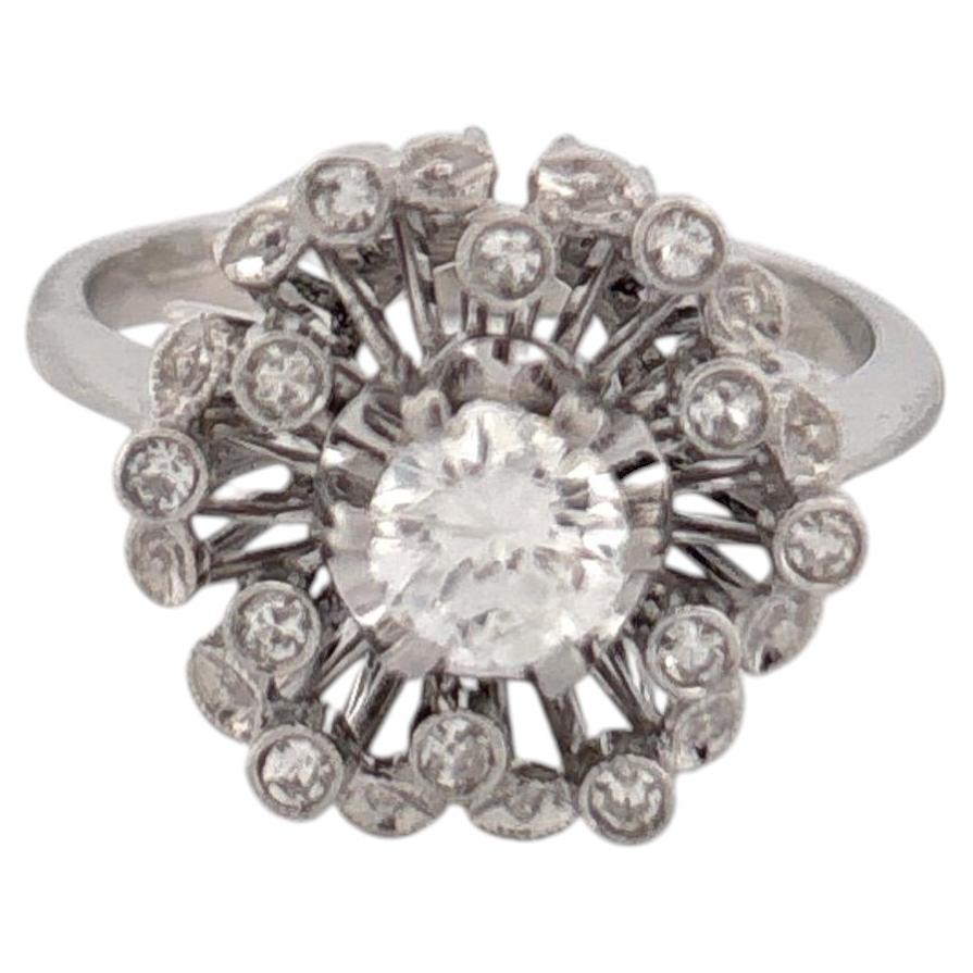 18K White Gold Cluster Diamond Ring In a Floral Pattern