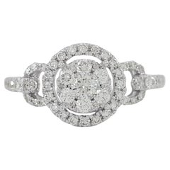 18K White Gold Cluster Halo Diamond Engagement Ring