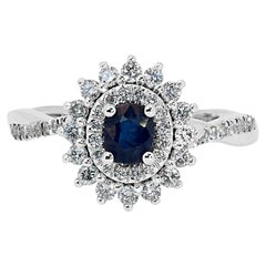 18k Weißgold Cluster Ring w / .91 Ct natürlichen Saphir und natürliche Diamanten IGI