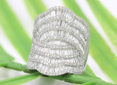 18K White Gold Cocktail Engagement Ring Natural Diamond Baguette/ Round 2.9 CTW