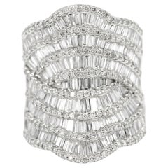 18K White Gold Cocktail Engagement Ring Natural Diamond Baguette/ Round 2.9 CTW