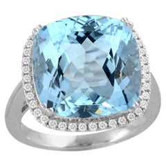 Anello Cocktail in oro bianco 18 carati con acquamarina a cuscino e diamanti