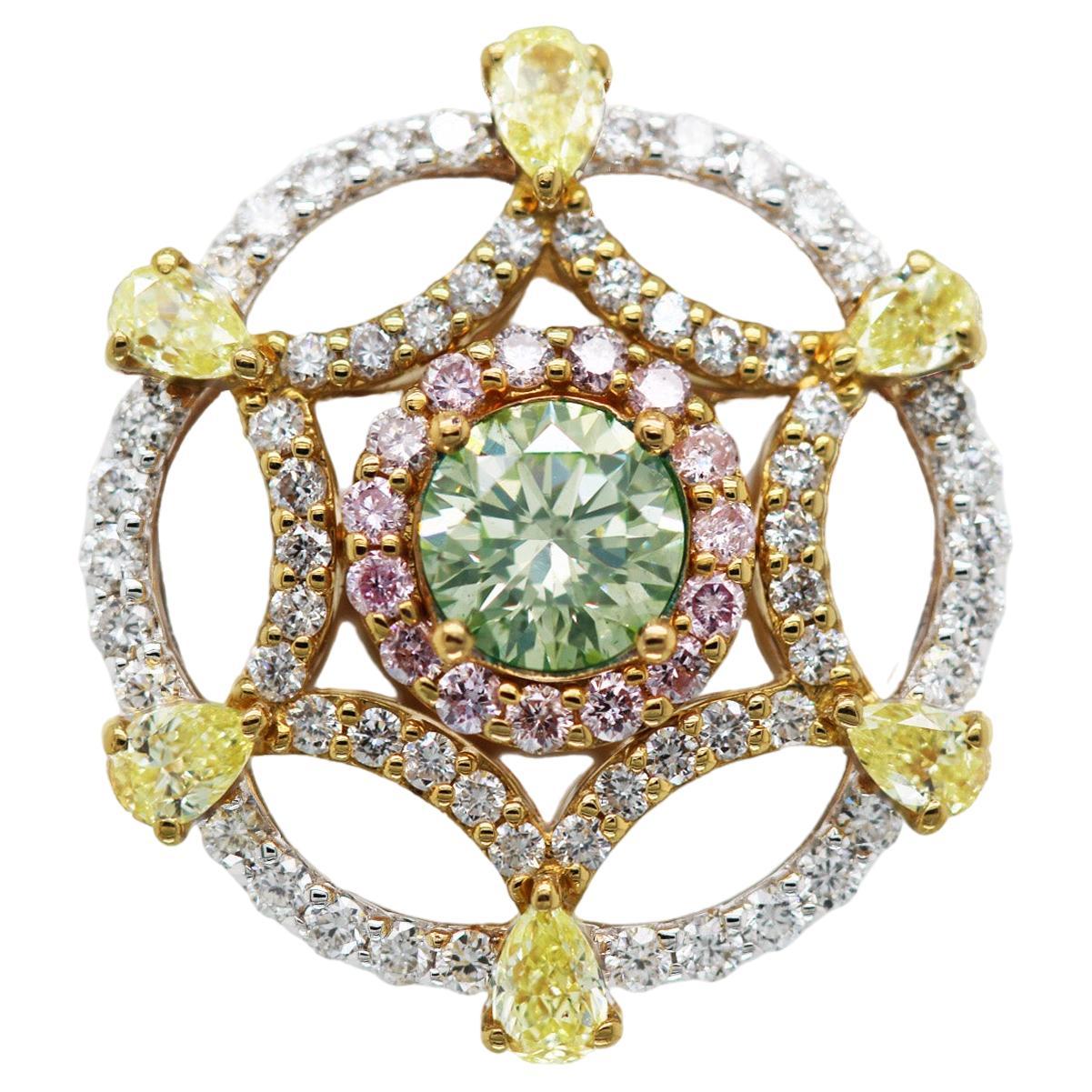 18k White Gold Cocktail Ring 0.60 ct Fancy Yellow Green Diamond GIA Scarselli For Sale