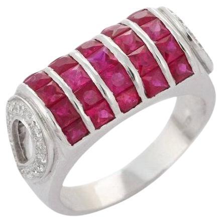 18K White Gold Cocktail Ring in Ruby and Diamond