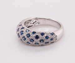 18K White Gold Cocktail Ring - Lattice Royal Blue Sapphires and Pave Diamonds