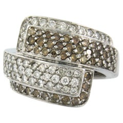 18k White Gold Cocktail Ring with 1.35ct Champagne & White Diamonds