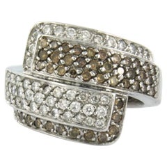 18k White Gold Cocktail Ring with 1.35ct Champagne & White Diamonds