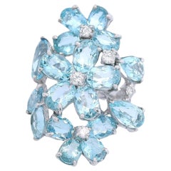 18K White Gold Cocktail Ring with 15.0 CTW in Aquamarine & Diamond