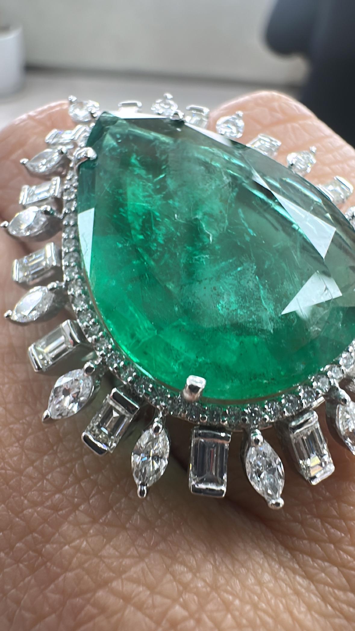 18k White Gold Cocktail Ring With 18.74 ct. Zambian Emerald & Diamond For Sale 3