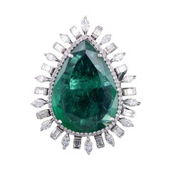 18k White Gold Cocktail Ring With 18.74 ct. Zambian Emerald & Diamond