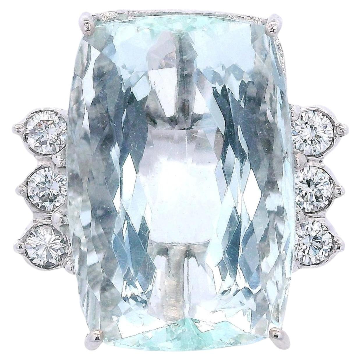 18K White Gold Cocktail Ring with 19.60 CTW in Aquamarine & Diamond