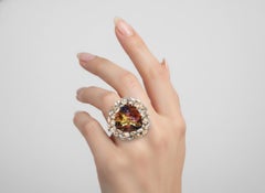 Anillo de cóctel de oro blanco de 18 quilates con 50,30 CTW de ametrina, topacio imperial y diamantes