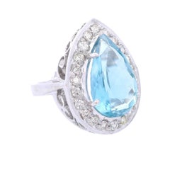 18K White Gold Cocktail Ring with 6.50 CTW in Aquamarine & Diamond