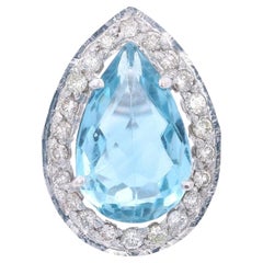 18K White Gold Cocktail Ring with 6.50 CTW in Aquamarine & Diamond