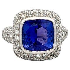 18K White Gold Cocktail Ring with 7 Carat Tanzanite 3.5 Carat Diamonds Size 6.5
