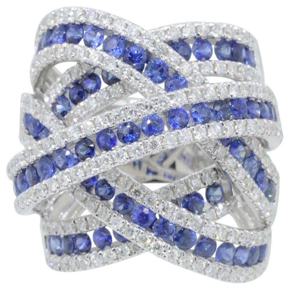 18K White Gold Cocktail Ring with Diamonds and Sapphires Inspired, de Grisogono