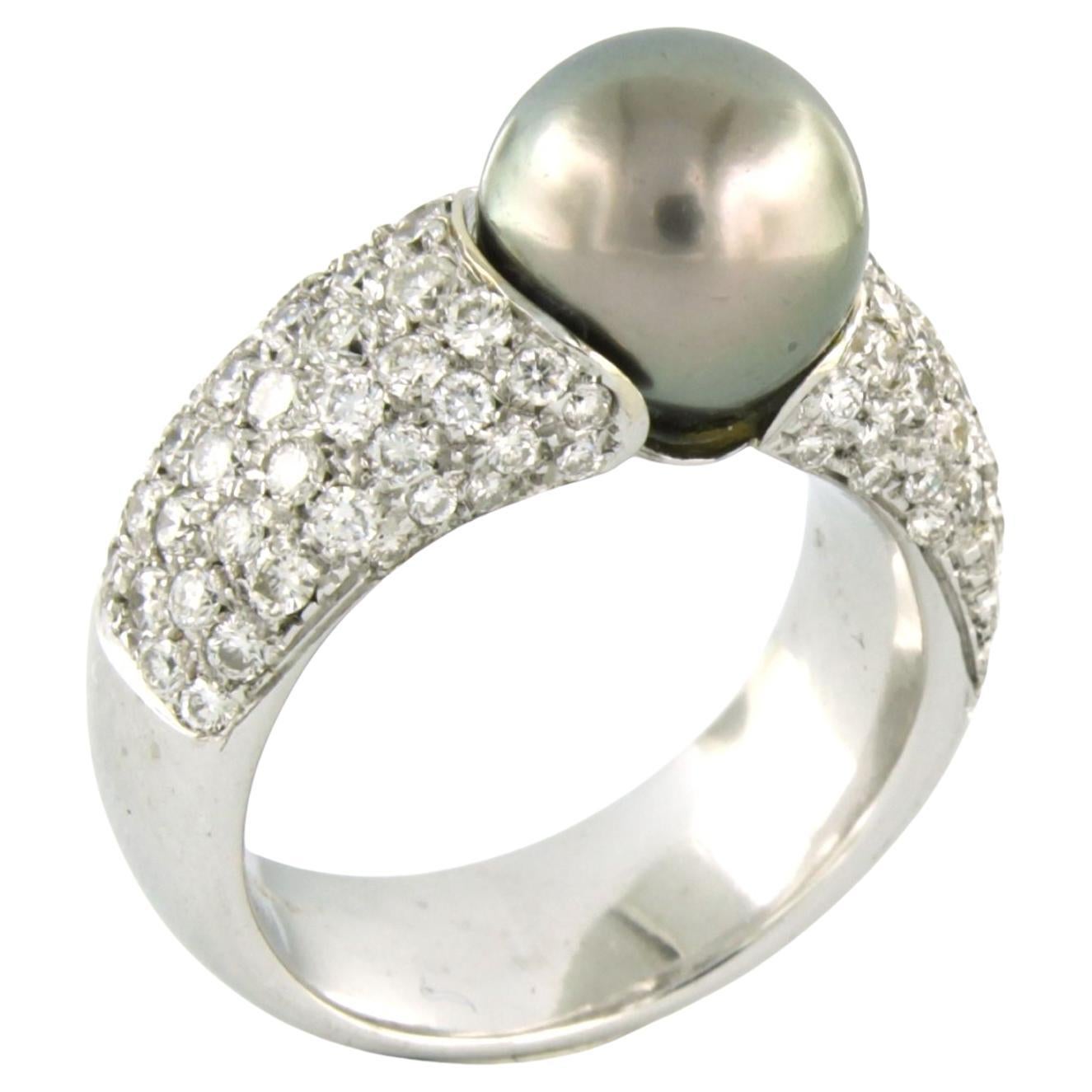 18k Weißgold Cocktail-Ring mit Tahiti-Perle und 2,00ct Diamanten im Angebot