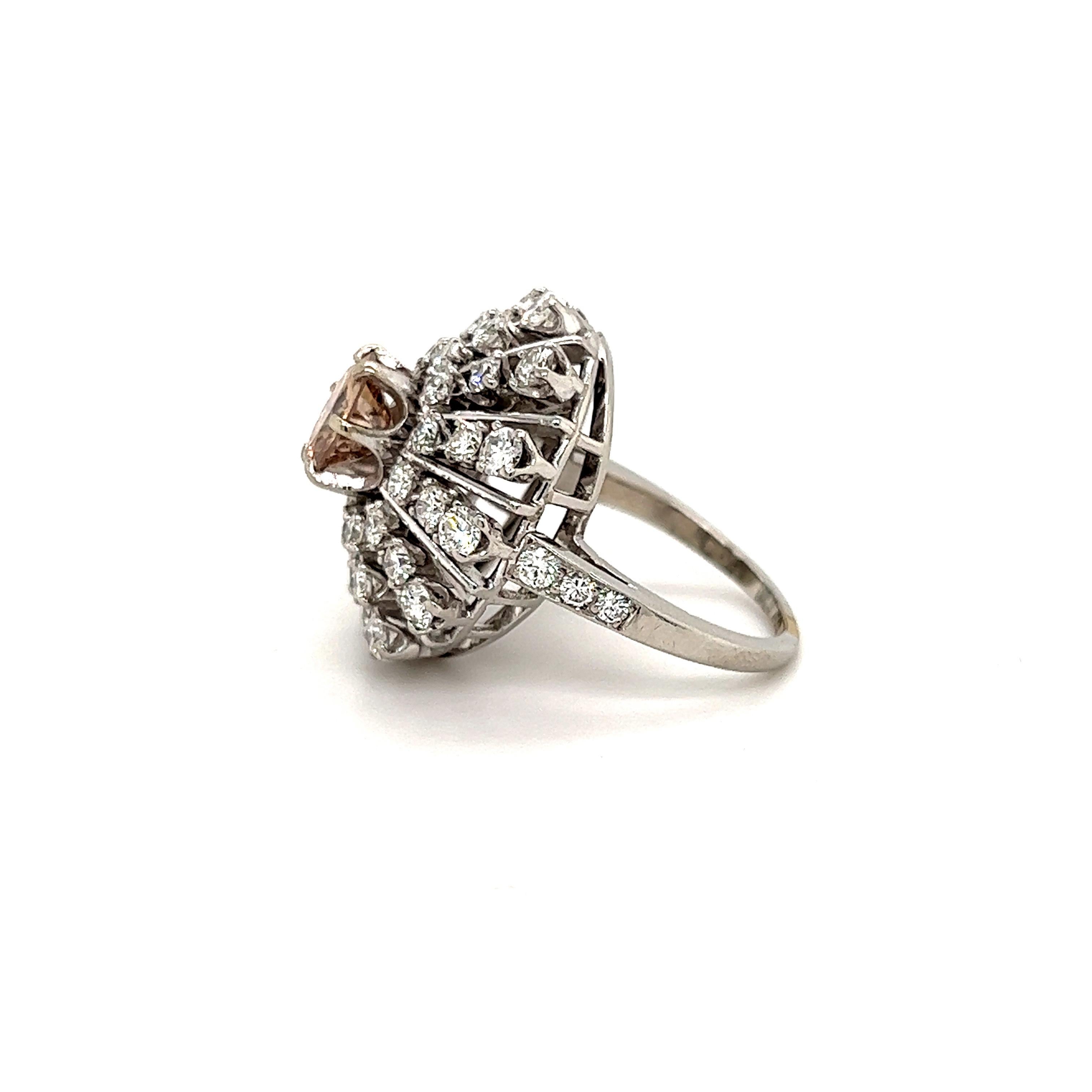 Contemporary 18K White Gold Cognac and White Diamond Cocktail Ring For Sale
