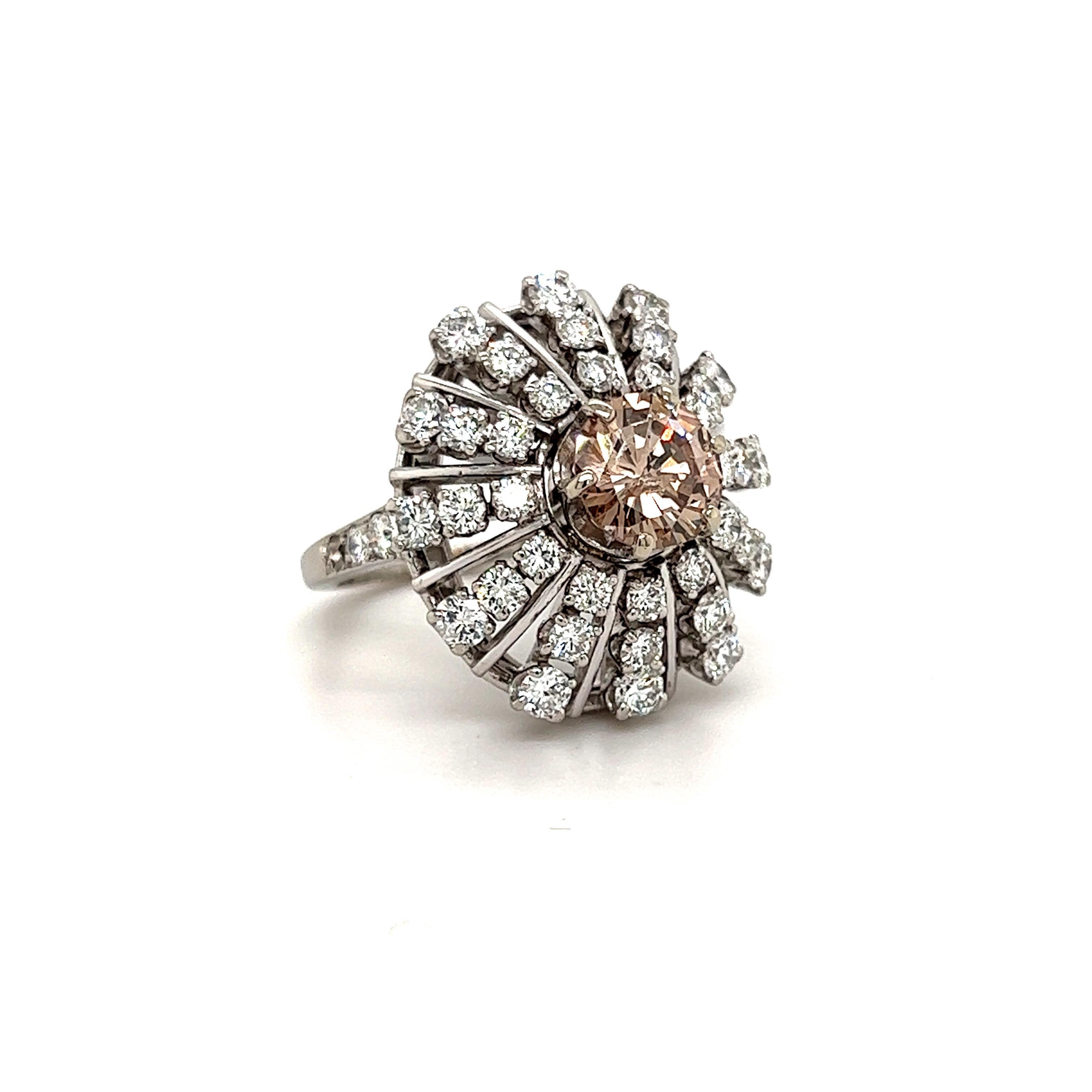 Round Cut 18K White Gold Cognac and White Diamond Cocktail Ring For Sale