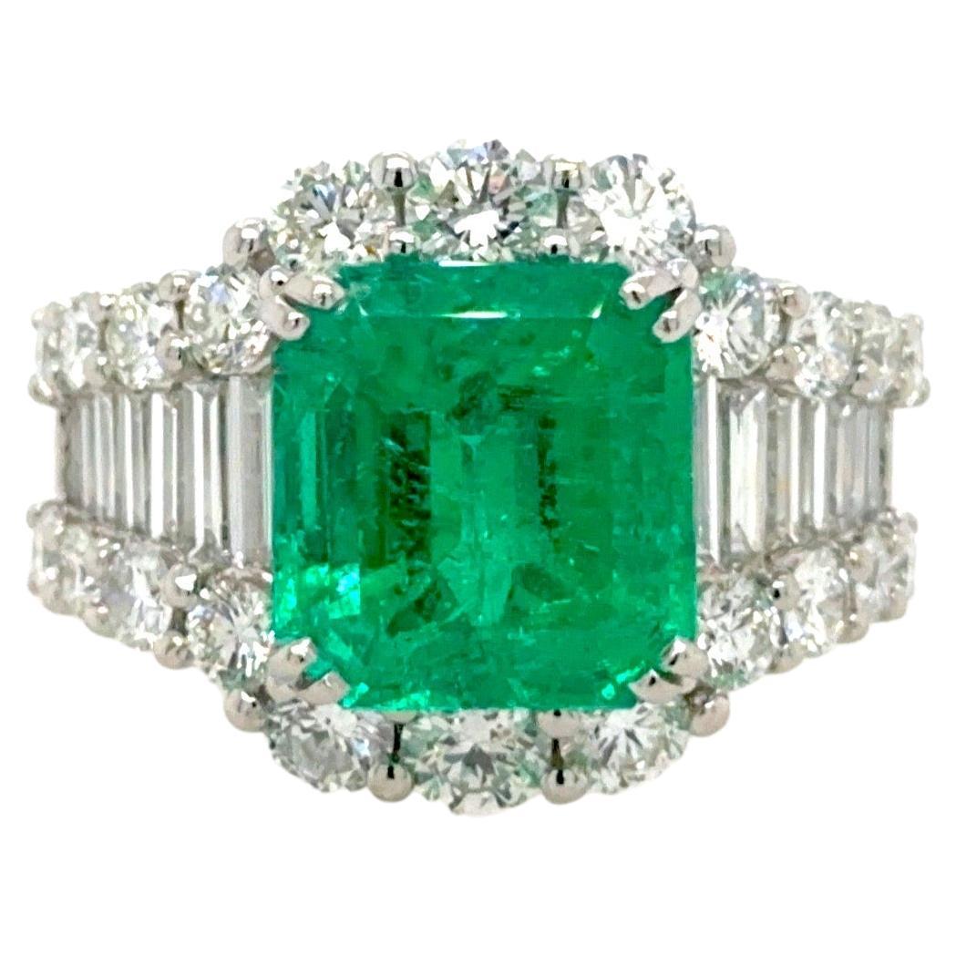 5.37 Carat Colombian Emerald and Diamond Ring GIA Certified 18k White Gold 