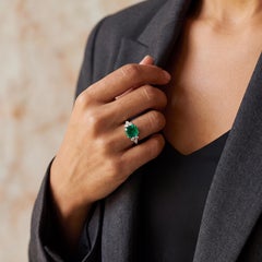 18K White Gold Colombian Emerald & Diamond Ring W/AGL Certificate